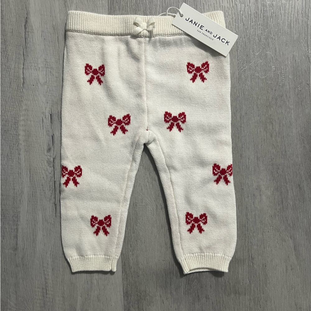 Janie and Jack White and Red Bow Knit Pants